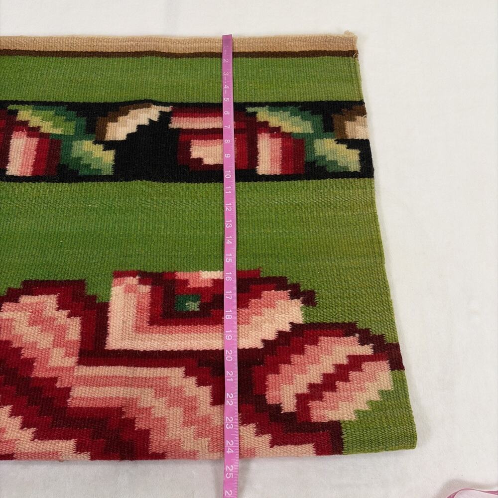 Vintage Woven Wool Red Rose, Green, Black, Tan Rug or Wall Hanging 4' x 2’ - Picture 6 of 8